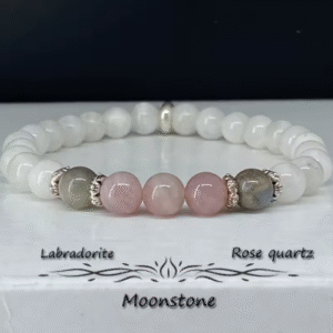 pulsera piedra lunar, labradorita y cuarzo rosa